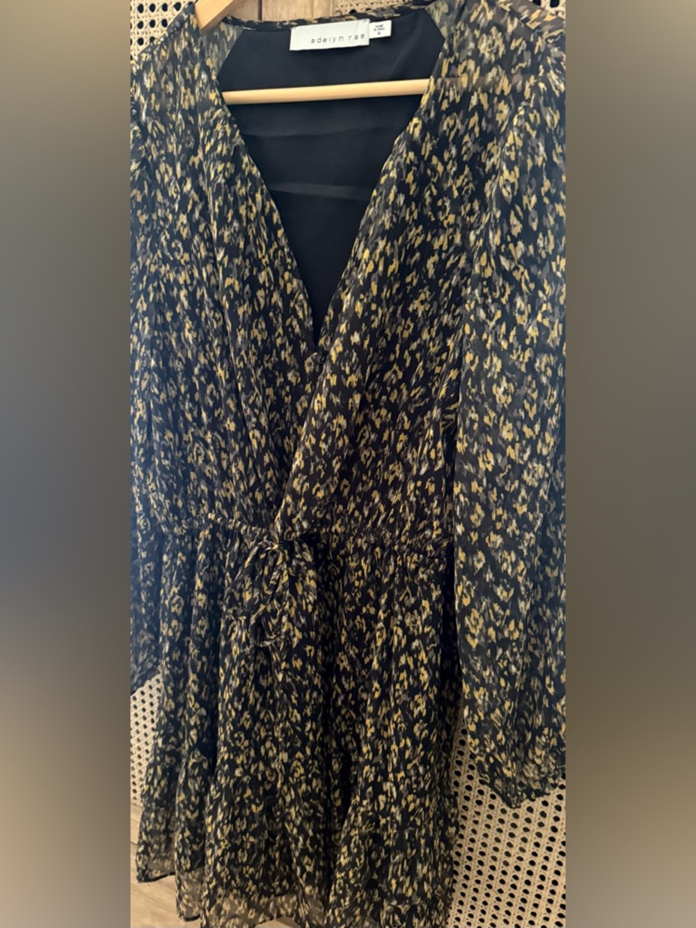 Adelyn Rae Black and Olive Floral Wrap Dress